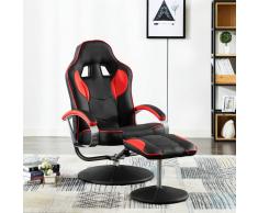 vidaXL Silla de oficina reclinable con reposapiés cuero sintético rojo