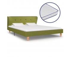 vidaXL Cama con colchón viscoelástico tela verde 140x200 cm