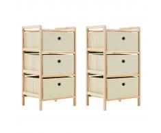 vidaXL Estantería de madera de cedro con 3 cestas de tela 2 uds beige