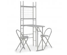 vidaXL Juego de comedor plegable con estante 3 pzas MDF y acero gris