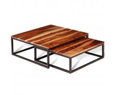 vidaXL Mesas de centro apilables 2 piezas madera de sheesham maciza