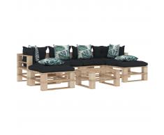 vidaXL Muebles de palés jardín 7 pzas madera cojines de flores y gris