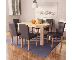 vidaXL Sillas y mesa de comedor 7 pzas roble y cuero artificial marrón