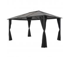 vidaXL Cenador con cortinas aluminio 4x3x2,6 m negro