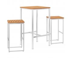 vidaXL Set mesa y sillas de bar 3 pzas teca maciza y acero inoxidable
