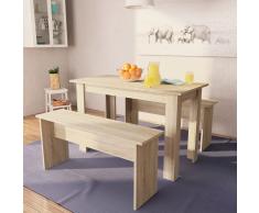 vidaXL Mesa de comedor y bancos 3 piezas madera aglomerada color roble