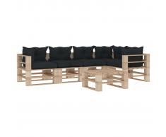 vidaXL Muebles de palés de jardín 6 pzas madera cojines gris antracita