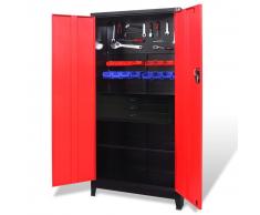 vidaXL Armario de herramientas con baúl acero negro/rojo 90x40x180 cm