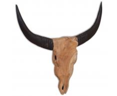 vidaXL Escultura de cráneo de toro de teca para pared 69x6x60 cm