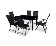vidaXL Comedor de jardín con sillas plegables 7 piezas aluminio negro