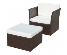 vidaXL Silla de jardín con taburete poli ratán marrón