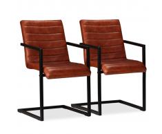 vidaXL Sillas de comedor 2 unidades cuero auténtico marrón