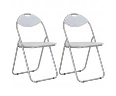 vidaXL Sillas de comedor plegables 2 unidades cuero sintético blanco