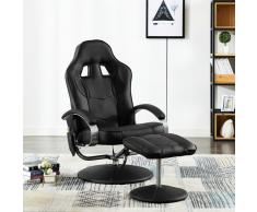 vidaXL Sillón de masaje con reposapiés cuero sintético negro