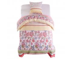vidaXL Set de funda de edredón flores y rayas rosa 140x220/60x70 cm