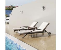 vidaXL Tumbonas con mesita ratán sintético marrón