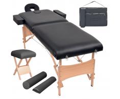 vidaXL Set mesa plegable masaje y taburete 2 zonas 10 cm grosor negro