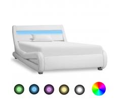 vidaXL Estructura de cama con LED de cuero sintético blanco 100x200 cm