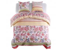 vidaXL Funda nórdica 3 piezas flores/a rayas 200x200/80x80cm rosa