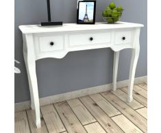 vidaXL Mesa consola tocador con tres cajones blancos