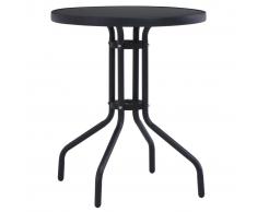 vidaXL Mesa de jardín acero y vidrio negro 80 cm