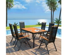 vidaXL Comedor de jardín con sillas plegables 7 piezas aluminio negro