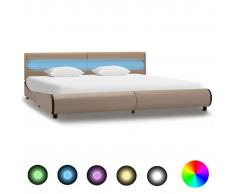 vidaXL Estructura de cama con LED cuero sintético capuchino 180x200 cm