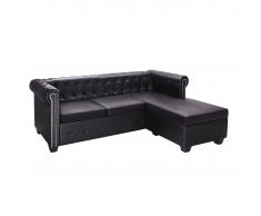 vidaXL Sofá Chesterfield en forma L cuero artificial negro
