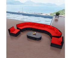 vidaXL Conjunto de sofás de jardín de poli ratán rojo