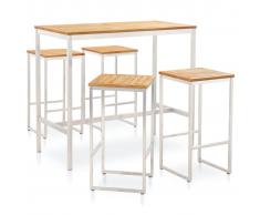vidaXL Set mesa y sillas de bar 5 pzas teca maciza y acero inoxidable