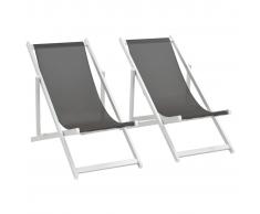 vidaXL Silla de playa plegable 2 unidades aluminio y textilene gris