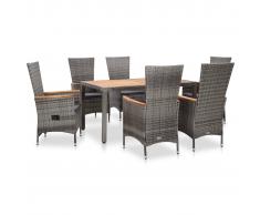 vidaXL Set de comedor de jardín 7 pzas y cojines ratán sintético gris