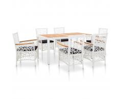 vidaXL Set de comedor de jardín 7 piezas ratán sintético blanco
