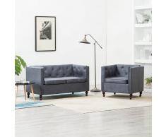 vidaXL Set de sofá Chesterfield 2 piezas tapizado de tela gris
