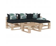 vidaXL Muebles de palés jardín 5 pzas madera cojines de flores y gris
