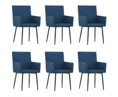 vidaXL Sillas de comedor con reposabrazos 6 unidades tela azul