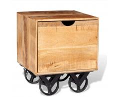vidaXL Mesa auxiliar con cajón y ruedas madera de mango 40x40x45 cm