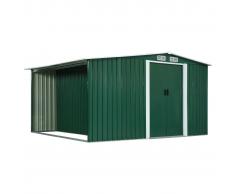 vidaXL Cobertizo jardín puertas correderas acero verde 329,5x312x178cm