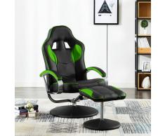 vidaXL Silla oficina reclinable con reposapiés cuero sintético verde
