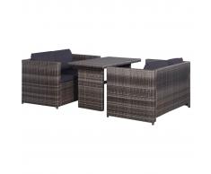 vidaXL Set mesa y sillas jardín 3 pzas y cojines ratán sintético gris