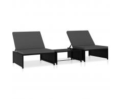 vidaXL Tumbonas con mesita 2 unidades ratán sintético negro