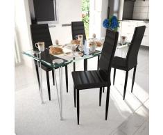 vidaXL 4 sillas negras comedor Slim Line mesa de vidrio transparente
