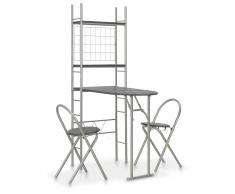 vidaXL Juego de comedor plegable con estante 3 pzas MDF y acero negro