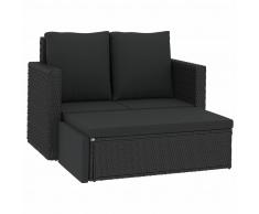 vidaXL Set muebles de jardín 2 piezas y cojines ratán sintético negro