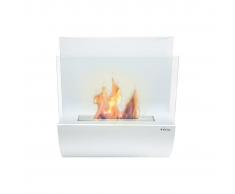 PURLINE Biochimenea mural en acero inoxidable blanco y cristal frontal EOS