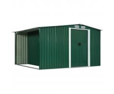 vidaXL Cobertizo jardín puertas correderas acero verde 329,5x205x178cm