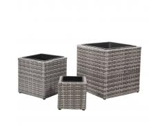 vidaXL Conjunto de jardineras 3 piezas ratán sintético gris