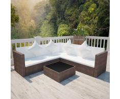 vidaXL Set muebles de jardín 4 piezas y cojines ratán sintético marrón