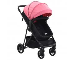 vidaXL Cochecito/Silla de bebé 2 en 1 acero rosa y negro