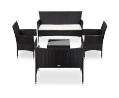 vidaXL Set muebles de jardín y cojines 5 piezas ratán sintético negro